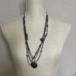 Handmade multi-stranded metal chain necklace with locket